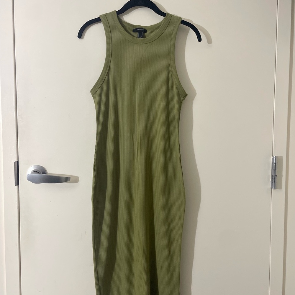 Forever 21 Medium Green Long Dress with Slit in back